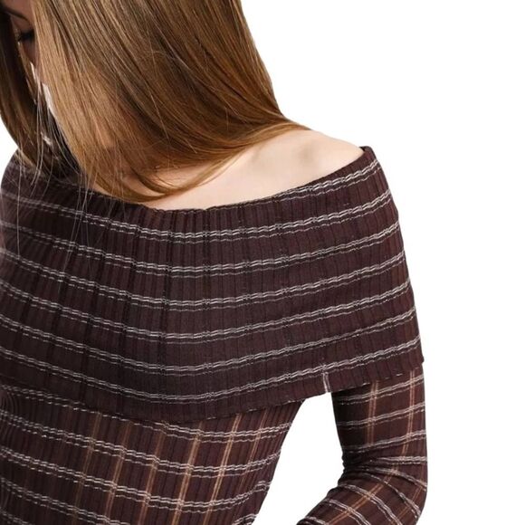 NWT Free People Snowbunny Off The Shoulder Semi Sheer Metallic Top Size Large - Picture 5 of 13